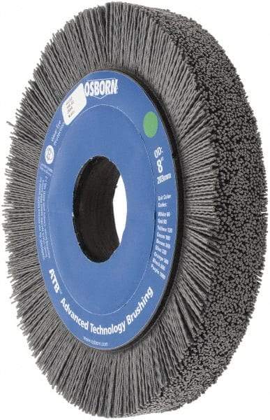 Osborn - 8" OD, 2" Arbor Hole, Crimped Nylon Wheel Brush - 1" Face Width, 1-1/4" Trim Length, 0.035" Filament Diam, 3,600 RPM - Benchmark Tooling