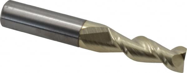 Accupro - 11/32", 1" LOC, 3/8" Shank Diam, 2-1/2" OAL, 2 Flute, Solid Carbide Square End Mill - Single End, ZrN Finish, Spiral Flute, 45° Helix, Centercutting, Right Hand Cut, Right Hand Flute - Benchmark Tooling