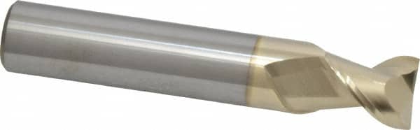 Accupro - 5/8", 3/4" LOC, 5/8" Shank Diam, 3-1/2" OAL, 2 Flute, Solid Carbide Square End Mill - Single End, ZrN Finish, Spiral Flute, 45° Helix, Centercutting, Right Hand Cut, Right Hand Flute - Benchmark Tooling