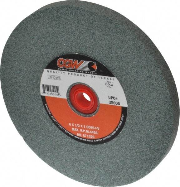 Camel Grinding Wheels - 60 Grit Silicon Carbide Bench & Pedestal Grinding Wheel - 6" Diam x 1" Hole x 1/2" Thick, 4456 Max RPM, I Hardness, Medium Grade , Vitrified Bond - Benchmark Tooling