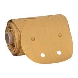3M - 5" Diam, 320 Grit FEPA, Aluminum Oxide Adhesive PSA Disc - Extra Fine Grade, Gold, A Weighted Backing, Flexible, Use with Random Orbital Sanders - Benchmark Tooling