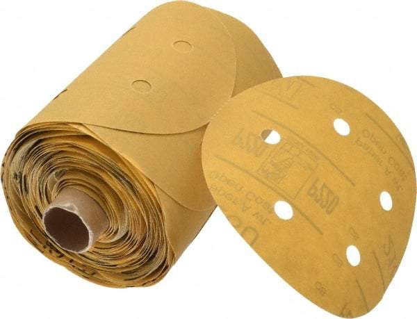 3M - 5" Diam, 220 Grit FEPA, Aluminum Oxide Adhesive PSA Disc - Very Fine Grade, Gold, A Weighted Backing, Flexible, Use with Random Orbital Sanders - Benchmark Tooling
