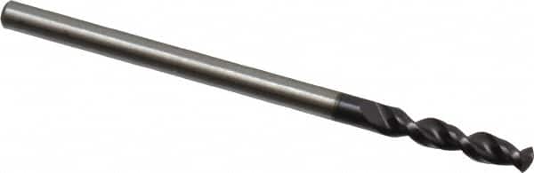Accupro - 0.0827" 130° Parabolic Flute Cobalt Screw Machine Drill Bit - TiAlN Finish, Right Hand Cut, 0.472" Flute Length, 1.496" OAL, Split Point, Straight Shank - Benchmark Tooling