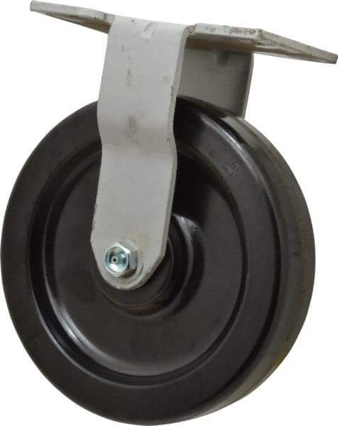 Fairbanks - 8" Diam x 2" Wide x 9-1/2" OAH Top Plate Mount Rigid Caster - Phenolic, 1,200 Lb Capacity, Roller Bearing, 4-1/2 x 6-1/4" Plate - Benchmark Tooling