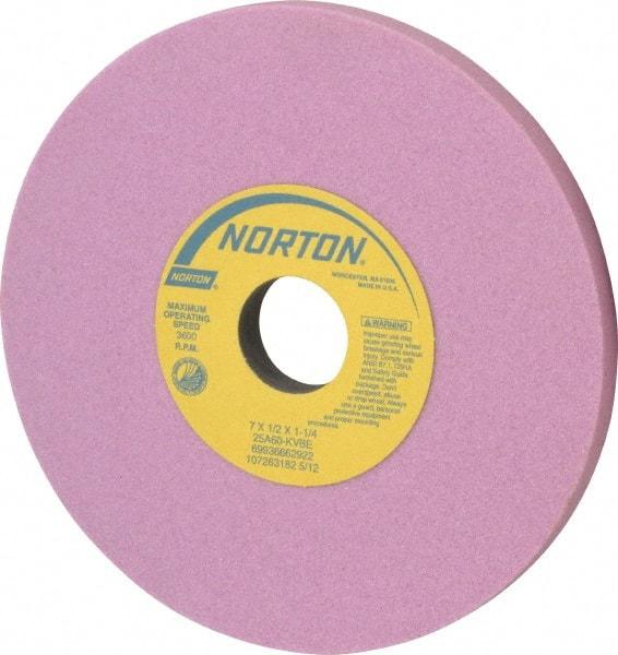 Norton - 7" Diam x 1-1/4" Hole x 1/2" Thick, K Hardness, 60 Grit Surface Grinding Wheel - Aluminum Oxide, Type 1, Medium Grade, 3,600 Max RPM, Vitrified Bond, No Recess - Benchmark Tooling