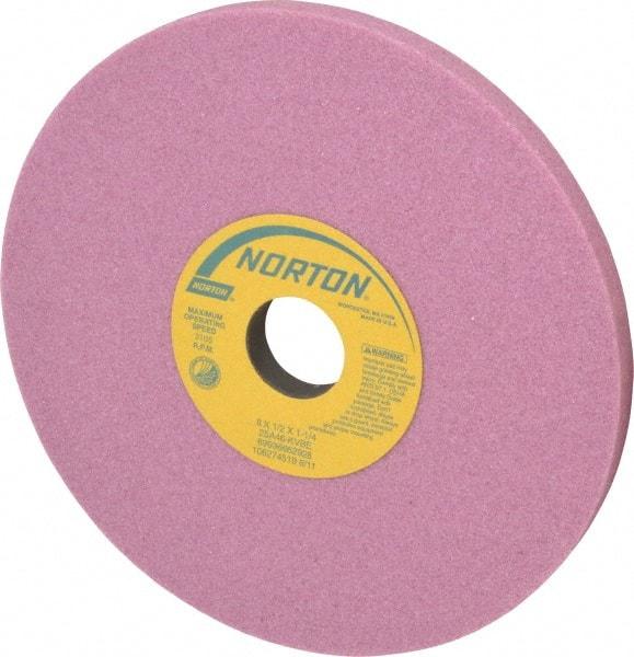 Norton - 8" Diam x 1-1/4" Hole x 1/2" Thick, K Hardness, 46 Grit Surface Grinding Wheel - Aluminum Oxide, Type 1, Coarse Grade, 3,105 Max RPM, Vitrified Bond, No Recess - Benchmark Tooling