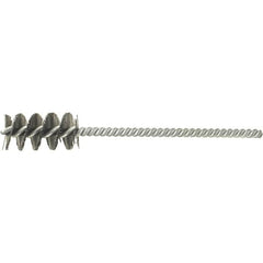 Brush Research Mfg. - 15/32" Diam Helical Stainless Steel Tube Brush - Single Spiral, 0.005" Filament Diam, 1-1/4" Brush Length, 4-1/2" OAL, 0.168" Diam Galvanized Steel Shank - Benchmark Tooling