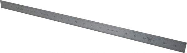 PEC Tools - 24" Long, 1/100, 1/10" and 0.5, 1mm Graduation, Rigid Steel Rule - Decimal/Metric Graduation Style, 1-1/8" Wide, Silver, Satin Chrome Finish - Benchmark Tooling
