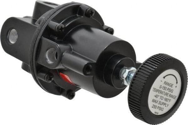 Parker - 1/4 NPT Port, 80 CFM, Aluminum Diaphragm Operated Regulator - 2 to 150 psi Range, 250 Max psi Supply Pressure, 1/4" Gauge Port Thread, 2.06" Wide x 4.35" High - Benchmark Tooling