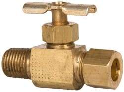 Eaton - 150 Max psi, 3/8 x 1/4" Pipe, Brass, Inline Instrumentation Needle Valve - Compression x MNPT End Connections - Benchmark Tooling