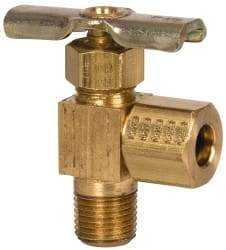 Eaton - 150 Max psi, 1/4 x 1/8" Pipe, Brass, Angled Instrumentation Needle Valve - Compression x MNPT End Connections - Benchmark Tooling