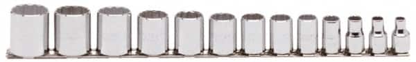 Proto - 13 Piece 3/8" Drive Chrome Finish Socket Set - 12 Points, 1/4" to 1" Range, Inch Measurement Standard - Benchmark Tooling