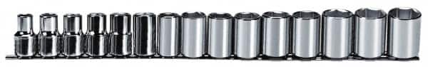 Proto - 15 Piece 1/2" Drive Chrome Finish Socket Set - 6 Points, 10mm to 24mm Range, Metric Measurement Standard - Benchmark Tooling