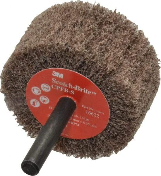 3M - 2" Diam x 1" Face Width, Medium Aluminum Oxide Nonwoven Mounted Flap Wheel - 1/4" Shank Mount, 12,000 Max RPM - Benchmark Tooling