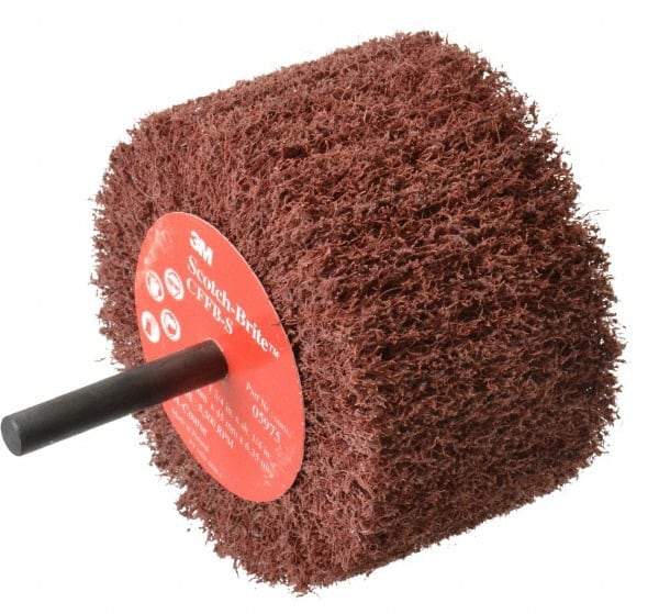 3M - 3" Diam x 1-3/4" Face Width, Coarse Aluminum Oxide Nonwoven Mounted Flap Wheel - 1/4" Shank Mount, 8,500 Max RPM - Benchmark Tooling