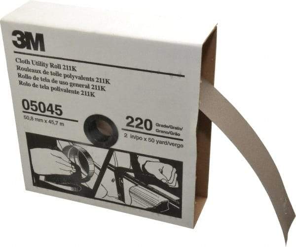 3M - 2" x 50 Yd 220 Grit Aluminum Oxide Cloth Roll - Very Fine Grade, J Weighted Backing - Benchmark Tooling