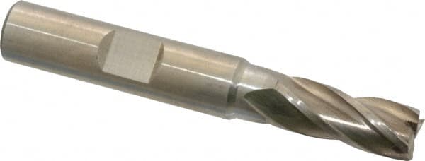 Interstate - 21/64", 3/4" LOC, 3/8" Shank Diam, 2-1/2" OAL, 4 Flute, High Speed Steel Square End Mill - Single End, Uncoated, Spiral Flute, 30° Helix, Right Hand Cut, Right Hand Flute - Benchmark Tooling