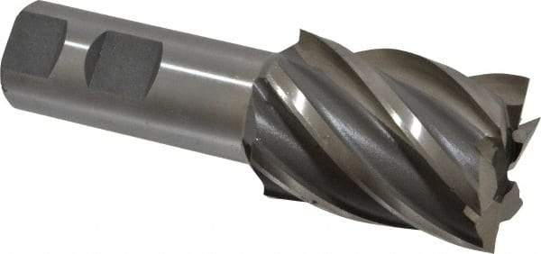 Interstate - 1-1/2", 2" LOC, 1" Shank Diam, 4-1/2" OAL, 6 Flute, High Speed Steel Square End Mill - Single End, Uncoated, Spiral Flute, 30° Helix, Right Hand Cut, Right Hand Flute - Benchmark Tooling
