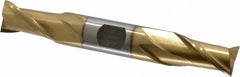 Interstate - 5/8", 1-1/8" LOC, 5/8" Shank Diam, 4-1/2" OAL, 2 Flute, High Speed Steel Square End Mill - Double End, TiN Finish, Spiral Flute, 30° Helix, Centercutting, Right Hand Cut, Right Hand Flute - Benchmark Tooling
