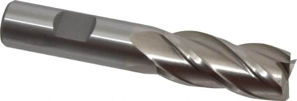 Interstate - 18mm, 1-5/8" LOC, 5/8" Shank Diam, 3-3/4" OAL, 4 Flute, Cobalt Square End Mill - Single End, Uncoated, Spiral Flute, 30° Helix, Centercutting, Right Hand Cut, Right Hand Flute - Benchmark Tooling