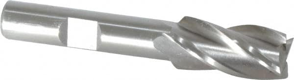 Interstate - 1/2", 1" LOC, 3/8" Shank Diam, 2-11/16" OAL, 4 Flute, Cobalt Square End Mill - Single End, Uncoated, Spiral Flute, 30° Helix, Centercutting, Right Hand Cut, Right Hand Flute - Benchmark Tooling