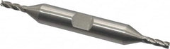 Interstate - 1/8", 3/8" LOC, 3/8" Shank Diam, 3-1/16" OAL, 4 Flute, High Speed Steel Square End Mill - Double End, Uncoated, Spiral Flute, 30° Helix, Centercutting, Right Hand Cut, Right Hand Flute - Benchmark Tooling