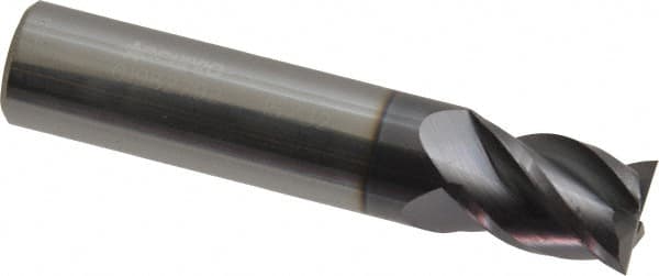 Accupro - 15/32", 5/8" LOC, 1/2" Shank Diam, 2-1/2" OAL, 4 Flute, Solid Carbide Square End Mill - Single End, AlTiN Finish, Spiral Flute, 40° Helix, Centercutting, Right Hand Cut, Right Hand Flute - Benchmark Tooling