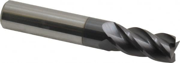 Accupro - 31/64", 1" LOC, 1/2" Shank Diam, 3" OAL, 4 Flute, Solid Carbide Square End Mill - Single End, AlTiN Finish, Spiral Flute, 40° Helix, Centercutting, Right Hand Cut, Right Hand Flute - Benchmark Tooling