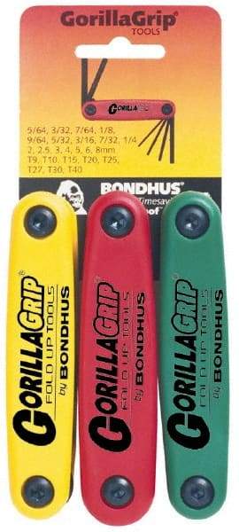 Bondhus - 24 Piece T9 to T40 Fold-Up Torx/Hex Combo Key Set - T9, T10, T15, T20, T25, T27, T30, T40 Torx Size - Benchmark Tooling
