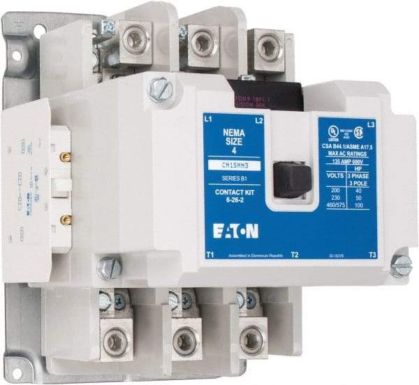 Eaton Cutler-Hammer - 3 Pole, 110 VAC at 50 Hz, 120 VAC at 60 Hz and 600 Volt, 135 Continuous Amp, 1 hp, Open NEMA Combination Starter - ABS Type Approved, cUL Listed, NEMA ICS 2-1993, UL Listed - Benchmark Tooling