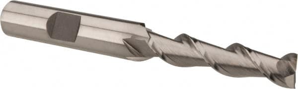 Hertel - 5/16", 1-3/8" LOC, 3/8" Shank Diam, 3-1/8" OAL, 2 Flute, High Speed Steel Square End Mill - Single End, Uncoated, Spiral Flute, 42° Helix, Centercutting, Right Hand Cut, Right Hand Flute - Benchmark Tooling