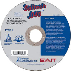 Sait - 6" Ceramic Cutoff Wheel - 0.045" Thick, 7/8" Arbor, 10,200 Max RPM, Use with Angle Grinders - Benchmark Tooling