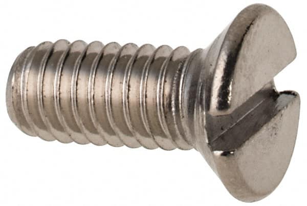 Value Collection - M4x0.70 Metric Coarse, 10mm OAL Slotted Drive Machine Screw - Flat Head, Grade 316 & A4 Stainless Steel, Uncoated, Without Washer - Benchmark Tooling