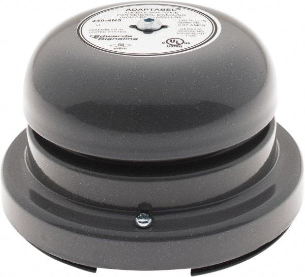 Edwards Signaling - 4" Diam, 120 VAC Bell - 0.062 Amps, 88 Decibles at 10', Vibrating, Waterproof - Benchmark Tooling