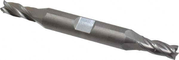 OSG - 1/4", 5/8" LOC, 3/8" Shank Diam, 3-3/8" OAL, 4 Flute, Solid Carbide Square End Mill - Double End, Uncoated, Spiral Flute, 30° Helix, Centercutting, Right Hand Cut, Right Hand Flute, Series 444 - Benchmark Tooling