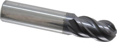 ProMax - 3/8" Diam, 5/8" LOC, 4 Flute Solid Carbide Ball End Mill - AlTiN Finish, Single End, 2" OAL, 3/8" Shank Diam, Spiral Flute - Benchmark Tooling