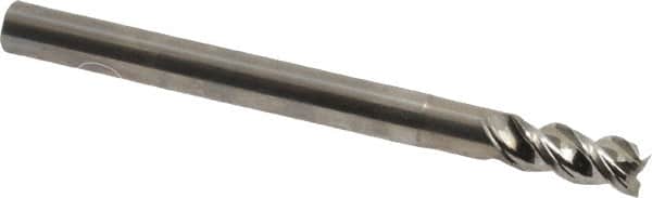 Niagara Cutter - 1/4", 1/2" LOC, 1/4" Shank Diam, 3" OAL, 3 Flute, Solid Carbide Square End Mill - Single End, Uncoated, Spiral Flute, 45° Helix, Centercutting, Right Hand Cut, Right Hand Flute, Series AN345 - Benchmark Tooling