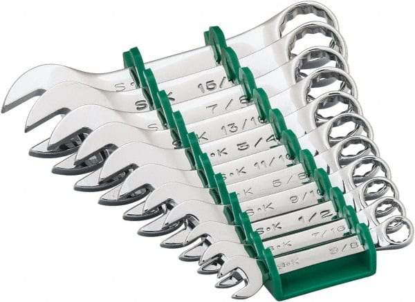 SK - 11 Piece, 3/8 to 1", 12 Point, Combination Wrench Set - Inch System of Measurement, Chrome Finish, Comes in Plastic Tray - Benchmark Tooling