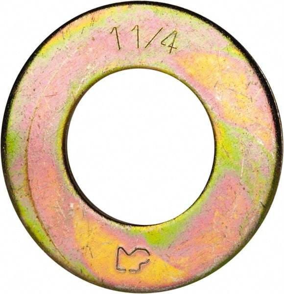 Made in USA - 1-1/4" Screw, Grade 8 Alloy Steel SAE Flat Washer - 1-3/8" ID x 2-1/2" OD, 0.16" Thick, Zinc Yellow Dichromate Finish - Benchmark Tooling