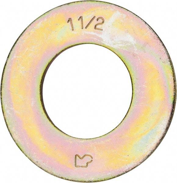 Made in USA - 1-1/2" Screw, Grade 8 Alloy Steel SAE Flat Washer - 1-9/16" ID x 3" OD, 0.213" Thick, Zinc Yellow Dichromate Finish - Benchmark Tooling