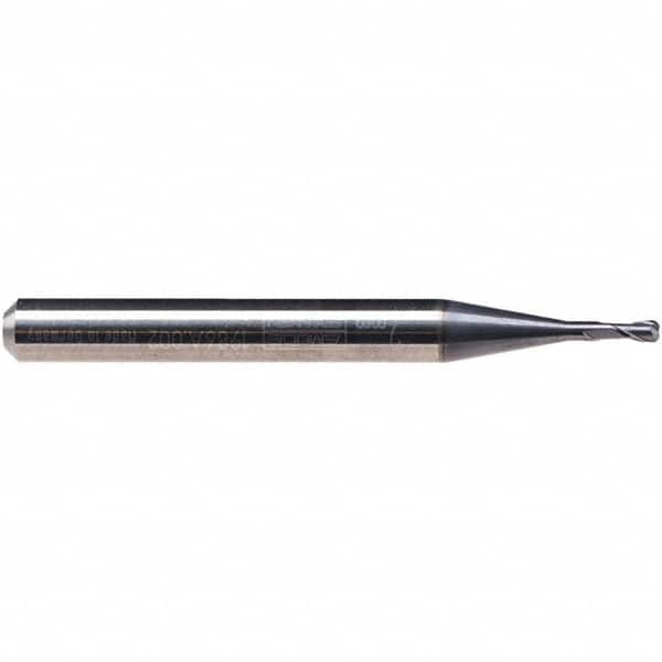 Emuge - 1/32" Diam, 1/16" LOC, 2 Flute Solid Carbide Roughing & Finishing End Mill - TiAlN Finish, 2" OAL, 1/4" Shank Diam, Cylindrical Shank, 30° Helix, Stub Length - Benchmark Tooling