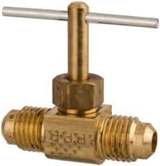 Parker - 1/4" Pipe, Inline Needle Valve - Flare x Flare Ends, Brass Valve, 150 Max psi - Benchmark Tooling