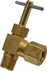 Parker - 1/4 x 1/8" Pipe, Angled Needle Valve - Compression x MNPTF Ends, Brass Valve, 150 Max psi - Benchmark Tooling