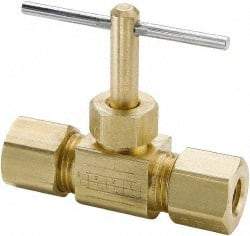 Parker - 1/4" Pipe, Inline Needle Valve - Compression x Compression Ends, Brass Valve, 150 Max psi - Benchmark Tooling