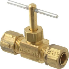 Parker - 1/4" Pipe, Inline Needle Valve - Compression x Compression Ends, Brass Valve, 150 Max psi - Benchmark Tooling
