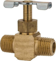 Parker - 1/4" Pipe, Inline Needle Valve - MNPTF x MNPTF Ends, Brass Valve, 150 Max psi - Benchmark Tooling