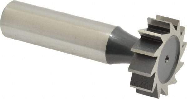 Interstate - 1" Diam x 5/16" Face Width, High Speed Steel, 12 Teeth, Shank Connection Woodruff Keyseat Cutter - Uncoated, 2-5/16" OAL x 1/2" Shank, Straight Teeth, ANSI 1008, Old Standard B - Benchmark Tooling