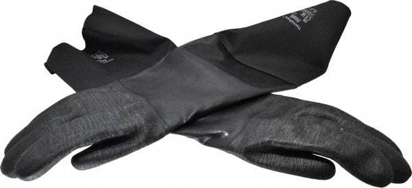 Ansell - Size XL (10), 26" Long, 85 mil Thick, Supported, Neoprene Chemical Resistant Gloves - Textured Finish, Fleece/Jersey Lined, Gauntlet Cuff, ANSI Abrasion Level 3, ANSI Cut Level 2, Black, FDA Approved - Benchmark Tooling