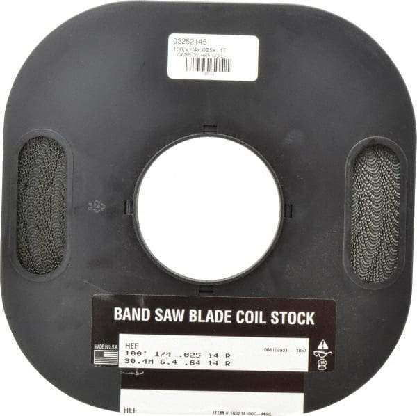 M.K. MORSE - 1/4" x 100' x 0.025" Carbon Steel Band Saw Blade Coil Stock - 14 TPI, Toothed Edge, Raker Set, Flexible Back, Constant Pitch, - Benchmark Tooling