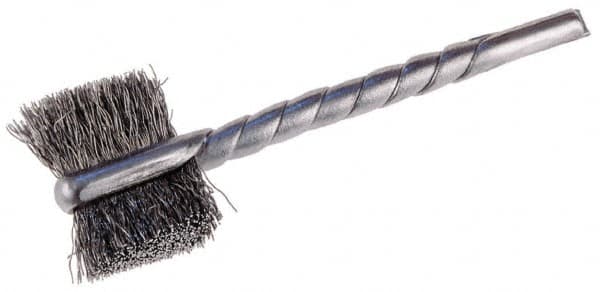 Osborn - 1-1/8" Diam Flat Steel Tube Brush - 0.005" Filament Diam, 5/8" Brush Length, 2-1/4" OAL, 1/8" Diam Shank - Benchmark Tooling